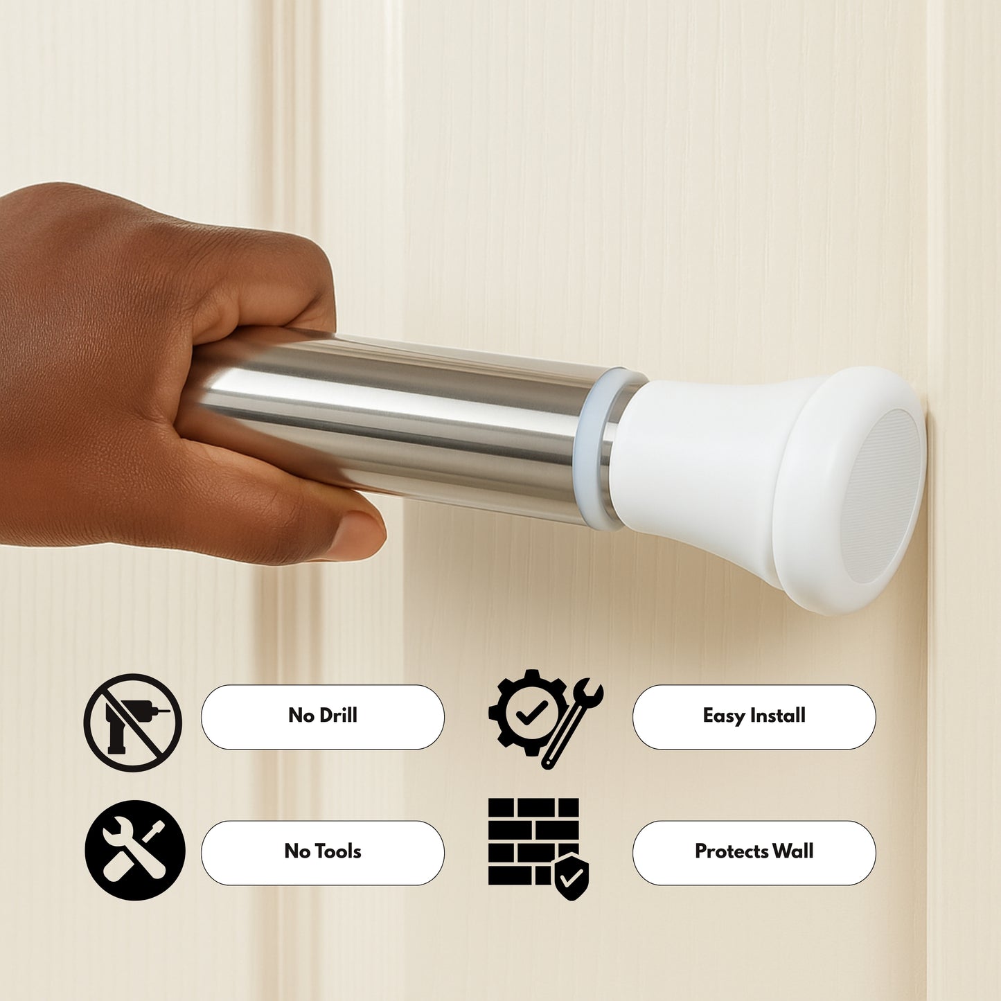 Fablekind Extendable No Drill Shower Curtain Rod – Adjustable Tension Rod (85–140 CM), Stainless Steel, Rust-Proof, Anti-Skid Ends, Easy Installation, No Tools Needed, Multipurpose Use