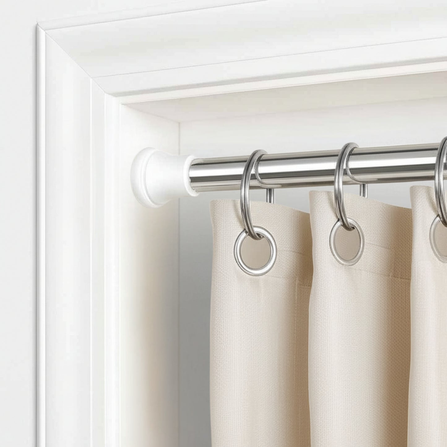 Fablekind Extendable No Drill Shower Curtain Rod – Adjustable Tension Rod (85–140 CM), Stainless Steel, Rust-Proof, Anti-Skid Ends, Easy Installation, No Tools Needed, Multipurpose Use
