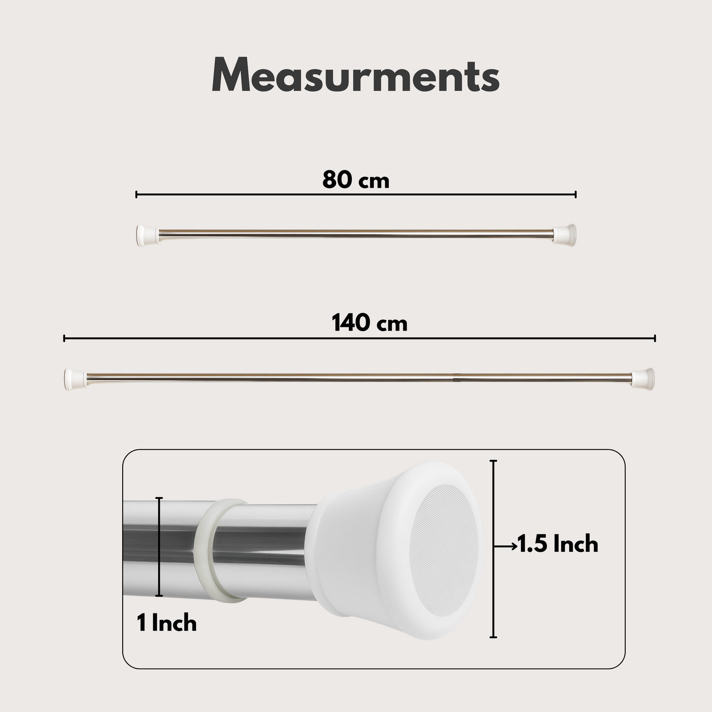 Fablekind Extendable No Drill Shower Curtain Rod – Adjustable Tension Rod (85–140 CM), Stainless Steel, Rust-Proof, Anti-Skid Ends, Easy Installation, No Tools Needed, Multipurpose Use