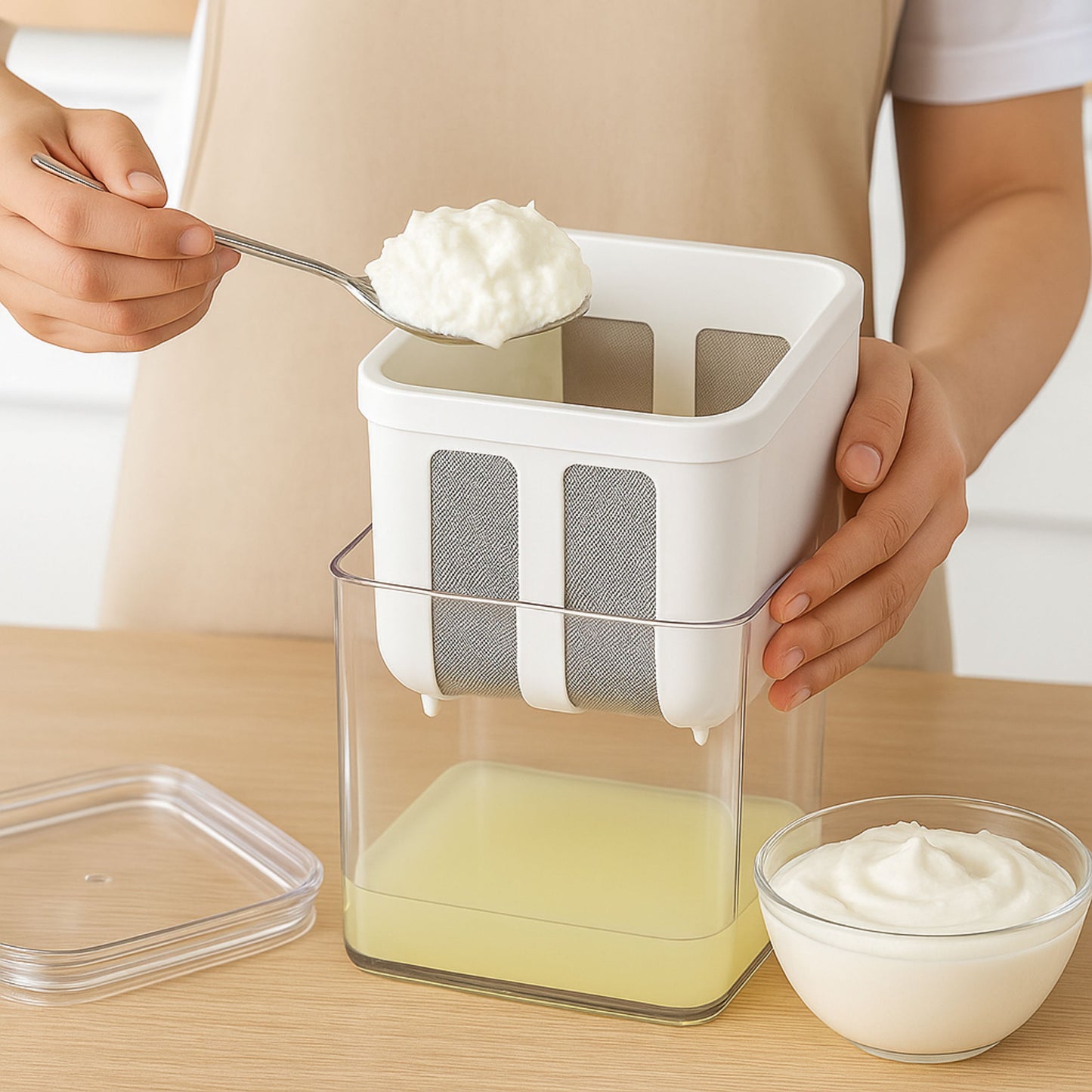 Fablekind - Curd Strainer & Hung Curd Maker – 1100ml Yogurt Filter Strainer Box with Lid | Dahi Strainer, Greek Yogurt & Yoghurt Maker for Home | Cheese, Labneh, Nut Milk Filter
